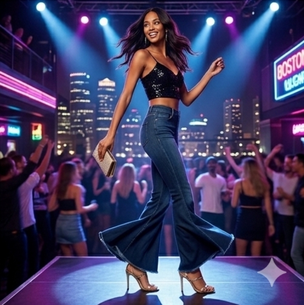 Women's Bell Bottoms Dark Blue Denim Flare Pull-on Jeans By Sofia Vergara Size 4